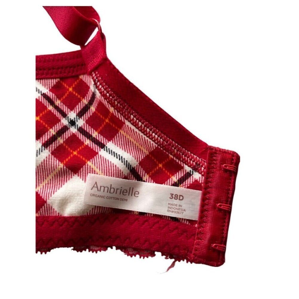 Ambrielle Organic Cotton Demi Classic Racerback Red Plaid Bra Size 38D - Picture 3 of 11